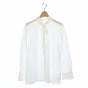 コットンフリルシャツブラウス 長袖 リボン 白 ホワイト