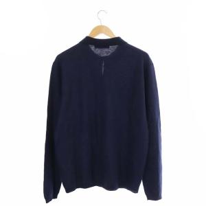 POLO RALPH LAUREN ニット ポロシャツ 長袖 リネン カシミヤ混 L 紺 ネイビー
