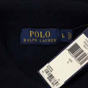 POLO RALPH LAUREN ニット ポロシャツ 長袖 リネン カシミヤ混 L 紺 ネイビー
