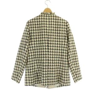 ANAYI 23SS ツィードチェック4ポケット ノーカラージャケット フリンジ 38 アイボリー ブラック