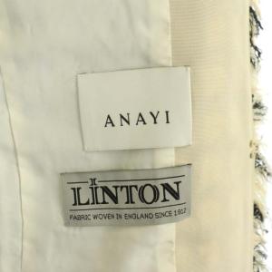 ANAYI 23SS ツィードチェック4ポケット ノーカラージャケット フリンジ 38 アイボリー ブラック