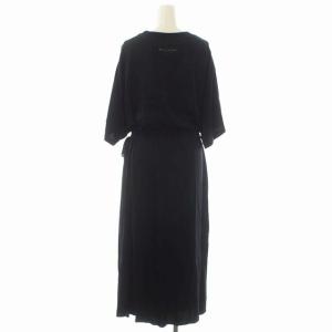 Maison Margiela MM6 21AW ドッキング ウエストギャザー ショートスリーブ ワンピース 五分袖 ロング XS 黒 ブラック S52CT0638