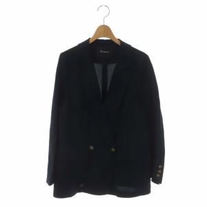 ピークドラペルリネンジャケット テーラードジャケット 紺ブレ ダブル 薄手 36 濃紺 ダークネイビー