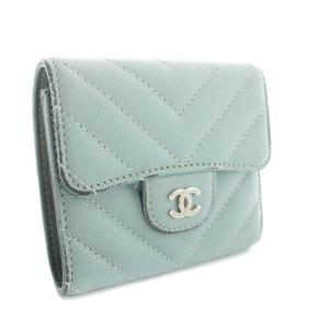 CHANEL ココマーク キャビアスキン 三つ折り財布 ブルー