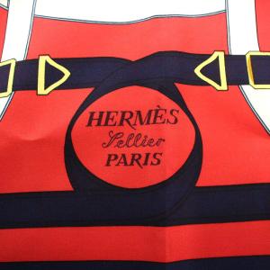 HERMES カレ90 Eperon dor Tellier スカーフ シルク 絹 赤 レッド 紺 ネイビー ゴールド色 OH