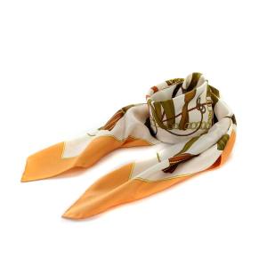 Chain Tassel Printed Scarf スカーフ シルク 絹 オレンジ 白 ホワイト OH