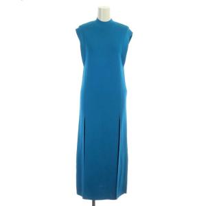 22SS ALONG SLIT LONG KNIT TOP ノースリーブ ロングニット ワンピース スリット F 青 ターコイズブルー