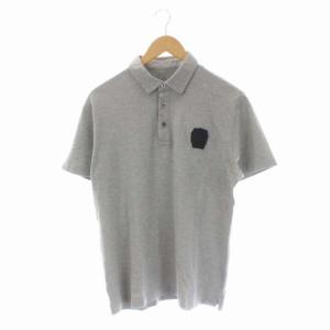 コットン ロゴワッペン ポロシャツ 半袖 エンブレム 鹿の子 3 グレー 黒 ブラック