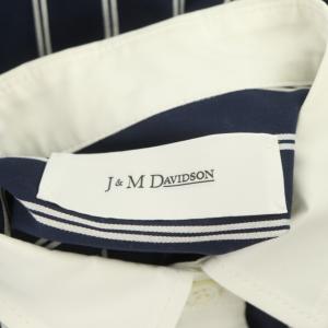J&M DAVIDSON コットン ストライプ シャツ 長袖 比翼ボタン 6 紺 白 ネイビー ホワイト