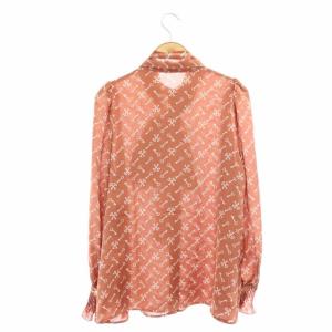 ANAYI 22AW キープリントボウタイ リボン ブラウス シャツ 前開き 長袖 総柄 38 ライトブラウン オフホワイト