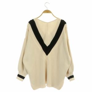Diagram 22AW バイカラールーズニットトップ セーター 長袖 Vネック 36 アイボリー 黒 ブラック
