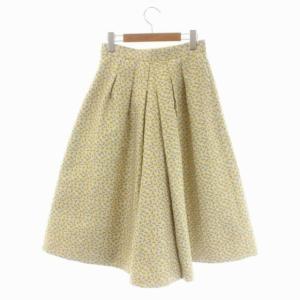 ANAYI 22SS 小花柄ジャガードフレアスカート ロング タック 36 アイボリー 黄色 カーキ