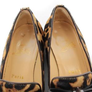 Christian Louboutin レオパード リボン スリッポン ハラコ 34.5 21.5cm 茶色 ブラウン 黒 ブラック