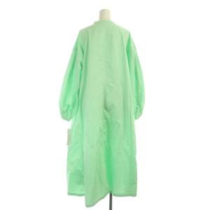 HOUSE OF LOTUS 22SS ボタニカルダイフレアシャツワンピース ロング 長袖 バンドカラー M ライトグリーン