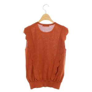 ANAYI 22SS サイドスカラップラメ プルオーバー ニット カットソー ノースリーブ 38 オレンジ