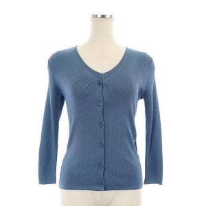 アンサンブル リブニット カーディガン Vネック 長袖 カットソー 半袖 38 ライトブルー
