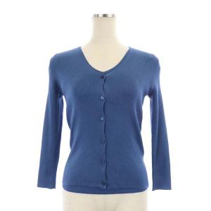 アンサンブル リブニット カーディガン Vネック 長袖 カットソー 半袖 38 青 ブルー
