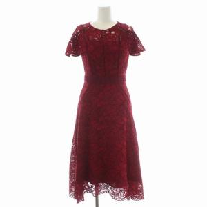 パッチワークレースワンピース 半袖 ロング 花柄 34 ダークレッド