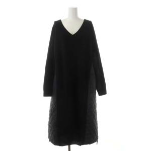 22AW Vネック切替ニットOP ワンピース ロング 長袖 キルティング 36 黒 ブラック