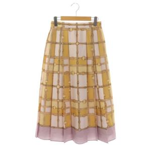 22SS ベルトチェックプリーツスカート ロング 36 スモーキーピンク マスタード ベージュ