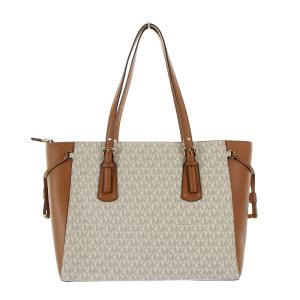 MICHAEL KORS トートバッグ レザー MK柄  茶 ブラウン 白 ホワイト