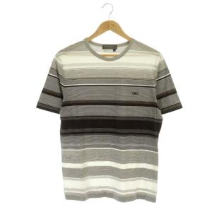 ガンチーニ刺繍 マルチボーダーTシャツ カットソー 半袖 M 白 茶 ホワイト ブラウン