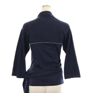 ISSEY MIYAKE セットアップ 上下 コットンラップデザイントップス カットソー 八分袖 Aラインスカート ミモレ丈 ロング 2 紺 ネイビー