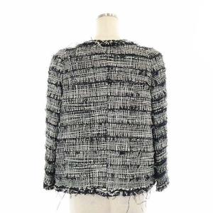 CHANEL フェザートリムツイードジャケット スカート セットアップ ノーカラー 七分袖  36 ブラック