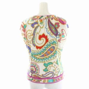 LEONARD fashion ペイズリービジュープリントトップス カットソー フレンチスリーブ プルオーバー M 白 マルチカラー