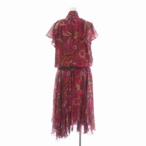 ETRO シルクペイズリー柄ボウタイフリルワンピース 半袖 ミモレ丈 ロング 46 レッド