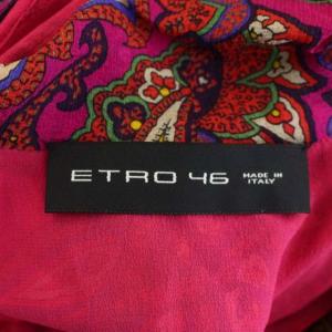 ETRO シルクペイズリー柄ボウタイフリルワンピース 半袖 ミモレ丈 ロング 46 レッド
