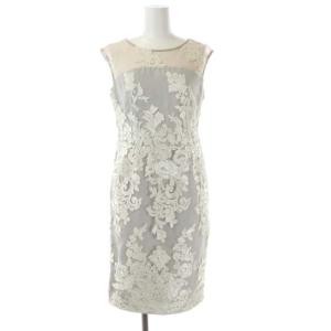 コードチュール刺繍ワンピース ノースリーブ ひざ丈 タイト 34 アイスグレー ライトブラウン アイボリー