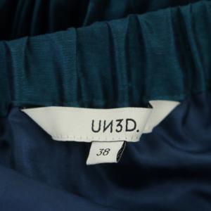 UN3D. オリガミプリーツシャンタンスカート フレア ロング プリーツ 38 青 ブルー