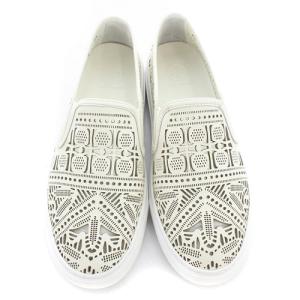 TORY BURCH パンチング スリッポン レザー 7.5M 24.5cm 白 ホワイト