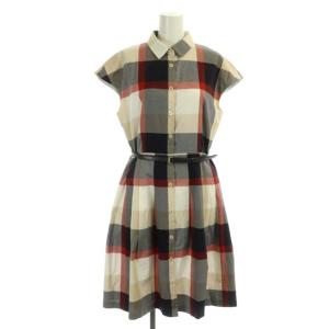メガチェックワンピース 膝丈 フレンチスリーブ ベルト付き 40 マルチカラー