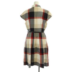 BLUE LABEL CRESTBRIDGE メガチェックワンピース 膝丈 フレンチスリーブ ベルト付き 40 マルチカラー