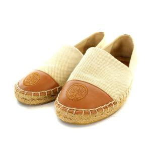スリッポン シューズ エスパドリーユ キャンバス レザー 5.5 22.5cm ベージュ