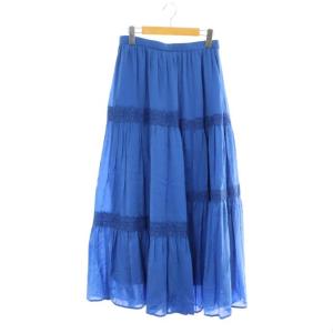 22SS ランダムレースマキシスカート ロング フレア 38 青 ブルー