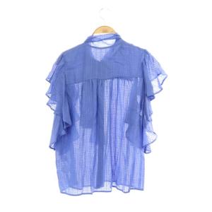 GRACE CONTINENTAL 22SS チェックシアーフリルトップ ブラウス ノースリーブ 38 青 ブルー