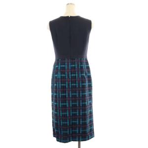 GRACE CONTINENTAL チェックレースワンピース ノースリーブ ひざ丈 36 紺 ネイビー