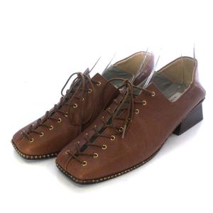LACE UP LOAFER ローファー チャンキーヒール スクエアトゥ レザー S 22.5cm-23cm 茶色 ブラウン