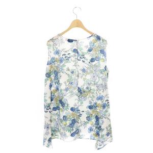 Theory 21SS BOTANICAL PRINT TRIANGLE SHELL 花柄 ノースリーブ ブラウス Aライン L 白 青