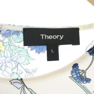 Theory 21SS BOTANICAL PRINT TRIANGLE SHELL 花柄 ノースリーブ ブラウス Aライン L 白 青