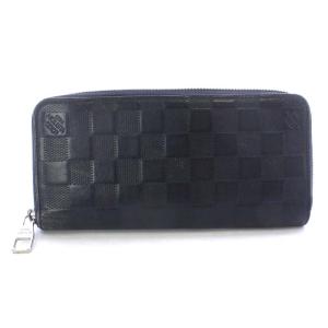 ダミエ アンフィニ ジッピー ウォレット ヴェルティカル 長財布 レザー ネイビー N63548