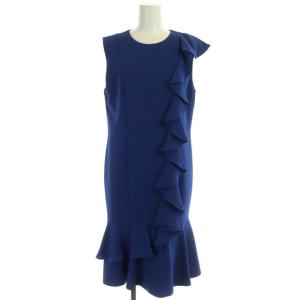 ラッフルフリルドレス ワンピース ノースリーブ 膝丈 38 青 ブルー