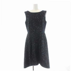 Jules tournier ネップツイードラメワンピース ロング ノースリーブ ウール混 38 黒 ブラック マルチカラー