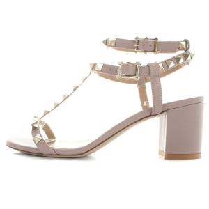 VALENTINO GARAVANI サンダル スタッズ ストラップ レザー 36.5 ピンクべージュ