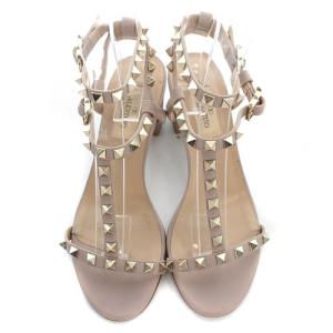 VALENTINO GARAVANI サンダル スタッズ ストラップ レザー 36.5 ピンクべージュ