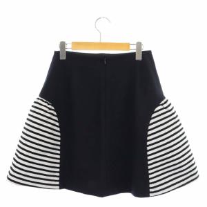 BORDERS at BALCONY 22AW BORDER WOOL SKIRT フレア ミニ丈 カシミヤ混 36 黒 グレー