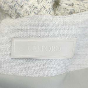 CELFORD ツイードワンピース ロング 半袖 36 サックス グレー オフホワイト